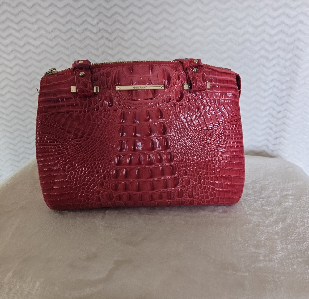 Brahmin Red Croc-Embossed Structured Satchel Handbag